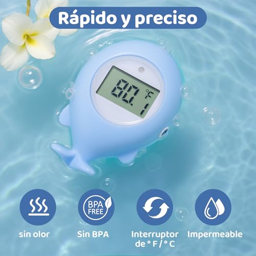 Termómetro para Bañera de bebé, Termómetro de Agua para Bañera de bebé en Forma de Ballena, Termómetro Digital de Temperatura del Visualización Precisa, Seguro y Fiable (Azul)