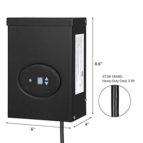 DEWENWILS 200W Outdoor Low Voltage Transformer with Timer and Photocell Sensor, 120V AC to 12V