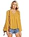 SheIn Women's Bell Sleeve V Neck Dip Hem Pleated Blouse Top Large Yellow