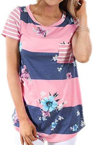 VeryAnn Women Floral Print T Shirts Striped Blouse Casual Long Sleeve Tops