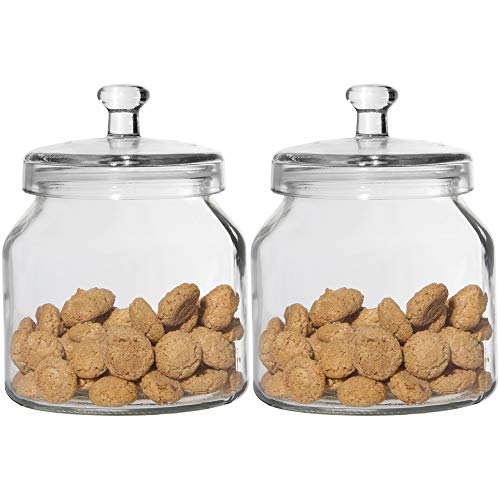 Glass Cookie Jar for Kitchen Counter 1/2 Gallon [Set of 2] Airtight