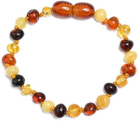 Baltic Amber Teething Bracelet for Baby - Natural Soothing, Teething Pain Relief with Raw Certified Amber - Safety Knotted - Plastic Screw Clasp - Highest Quality Kids Jewelry (Mixed, 4.7)