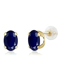 2,04 ct Oval Azul zafiro 14 K oro amarillo Gemstone Birthstone Stud arete