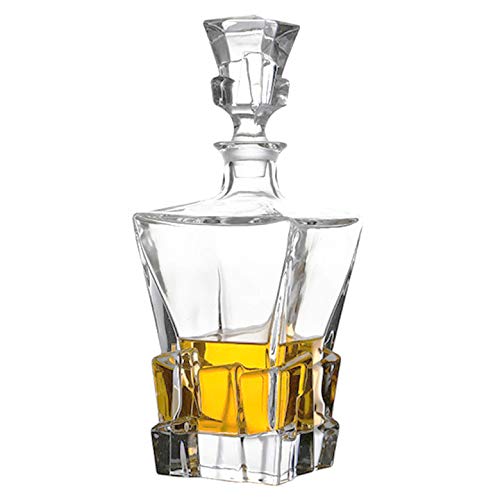 Glass Decanter with Airtight Geometric Cap - Whisky Decanter for Wine, Bourbon, Brandy, Liquor, Juice, Water, Mouthwash, Lead-Free Italian Glass (750ml/Ice Cube)