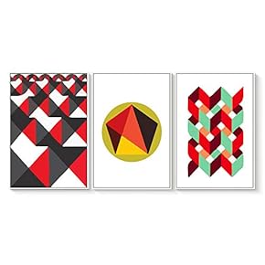 3 Piece Floating Framed Canvas Wall Art for Living Room, Bedroom The Geometry Canvas Prints for Home Decoration Ready to Hang - 16"x24"x3 Panels