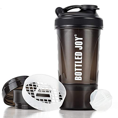 BOTTLED JOY Protein Shaker Bottle 20 oz Shake Mixer Bottle with Storage, 600ml Gym Water Bottle Mixer for Quick Easy Nutrition Supplement