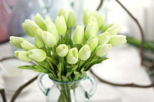 COOBL Artificial silk flower High grade decorative tulip flower wedding bouquet bride holding garlands vine DIY Floral art plant bride Home Decor(20pcs) (Green)