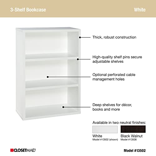 ClosetMaid Bookshelf with 3 Shelf Tiers, Adjustable Shelves Tall
