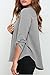 roswear Women's Chiffon V-Neck Business Casual Blouse Work Tops with Cuffed Sleeves Grey Small