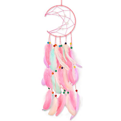 image for Beinou Feather Dream Catchers Half Circle Moon Dreamcatchers Wood Bead
