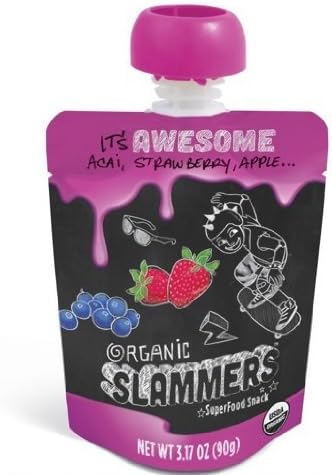 Organic Slammers Superfood Snack Awesome 4 Count 3.17oz Pouches 2 Pack