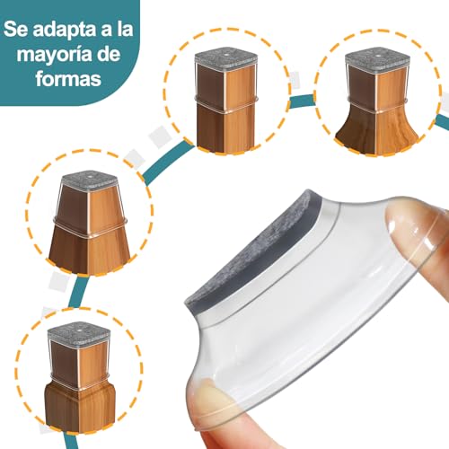 24 Piezas Protectores para Patas de sillas, Cuadrado Silicona Antideslizantes para Muebles，Protección el Suelos Duros，Almohadilla de Fieltro，Grande(Ajuste 27-40mm)