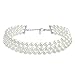 Bling Jewelry Bridal Hand Knotted 3 Row Wide White Simulated Pearl Strand Choker Collar Necklace for Teen for Women Silver Plated
