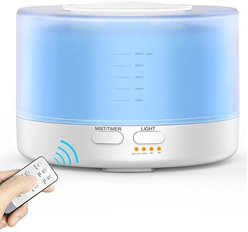 Starcn Remote Control Essential Oil Diffuser,Ultrasonic Aroma Cool Mist Humidifier 500ml 7 Color LED Change Lamps For Bedroom
