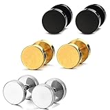 Areke Mens Stainless Steel Screw Stud Earrings Unisex Womens Ear Plugs Tunnel Jewelry 3 Pairs