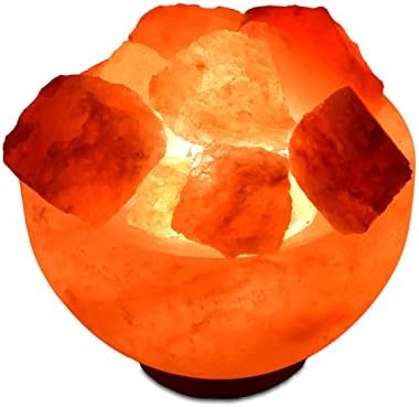 Himalayan Salt Lamp Hand Carved Air Purifying Pink Salt on Neem Wood 6ft UL-Listed Cord Dimmer with Control Bulb 25 Watt - Fire Bowl
