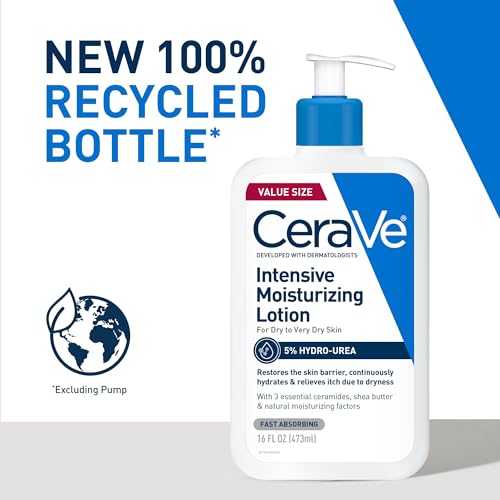 CERAVE INTENSIVE MOISTURIZING LOTION, HYDRO-UREA + SHEA BUTTER, BODY LOTION FOR DRY SKIN, RELIEVES SIGNS OF EXTRA DRY SKIN, NON GREASY HYDRATING CREAM FOR ROUGH, TIGHT, RED & ITCHY SKIN, 16OZ