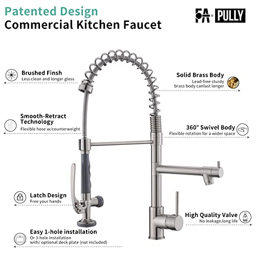 Fapully Commercial Pull Down Kitchen Sink Faucet with Sprayer Brushed