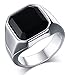 Huanian Jewelry Fashion Stainless Steel Signet Rings with Black Agate for Men,Size 8
