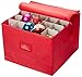 Handy Laundry Christmas Ornament Storage - Stores upto 64 Holiday Ornaments, Adjustable Dividers, Zippered Top, Two Handles. Storage Box Keeps Holiday Decorations Clean and Dry for Next Season. (Red)