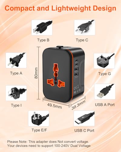 Universal Travel Adapter Worldwide with 2 USB C and 2 USB A Ports, International Travel Plug Adapter Worldwide USB Travel Adaptor All in One Universal Charger Power Adapter for European EU US UK AUS