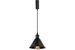 KAYYELAMP Adjustable Wire Length Hanging Light 3.9 Ft Black Twisted Cord E26 Base Industrial Style H-Type Track Black Metal Pendant Light Fixture for Loft Aisle Bar Bulb and Track Not Included