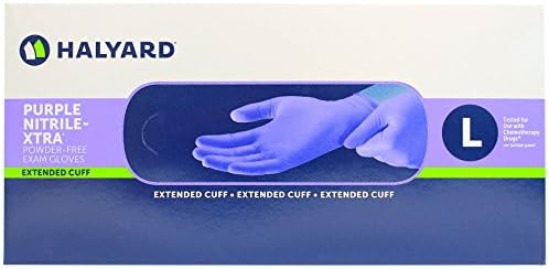 Haylard Health Purple Nitrile XTRA Powder Free Extended Cuff Exam Glove, Large (50 Per Box)