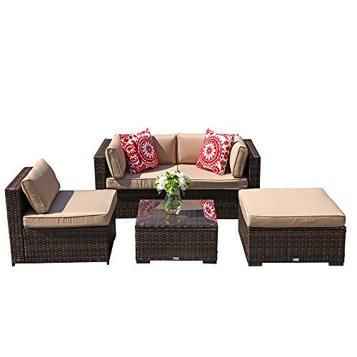 image for Super Patio 5 Piece Outdoor Furniture Sectional Set, All Weather PE Br