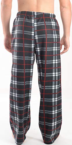 Active Club Fleece Lounge Plaid Pajama Pants for Men - Adjustable Waistband, Navy-Green Sky/Black-White Plaid, 2X