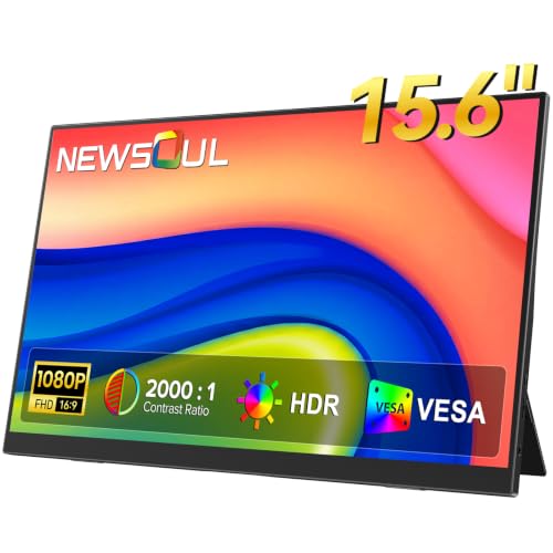 Newsoul Portable Monitor 15,6 Zoll, 1920×1080P FHD IPS 2000:1 Tragbarer Monitor für Laptop mit USB-C & HDMI, Eye Care Ultra-Dünner Externer Bildschirm