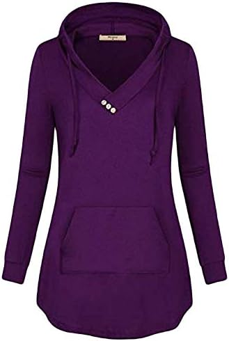 Plus Size! Women 's Shirt,Sunyastor Long Sleeve Pullover V- Neck Button Hoodies Sweatshirt with Kangaroo Pockets Tops Blouse