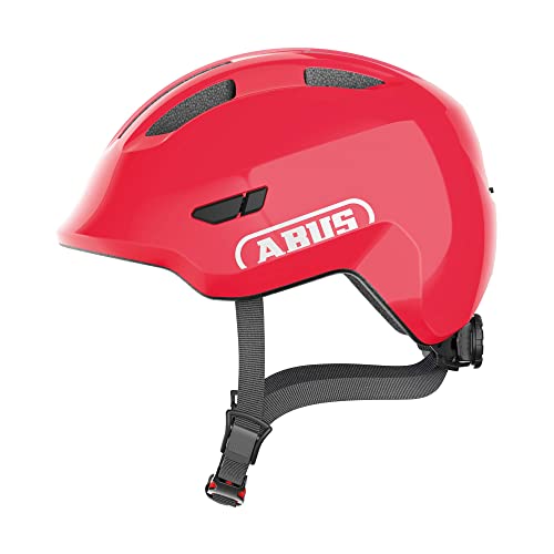 ABUS Kinderhelm Smiley 3.0 - Fahrradhelm mit tiefer Passform, kindergerechten Designs & Platz für einen Zopf - für Mädchen und Jungs - Rot Glänzend, Größe S