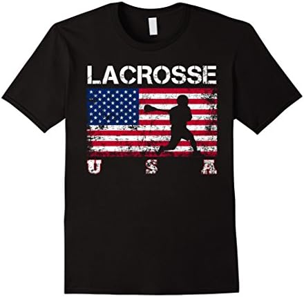 Men's Lacrosse Team Gift - American Flag Lacrosse T-Shirt Medium Black