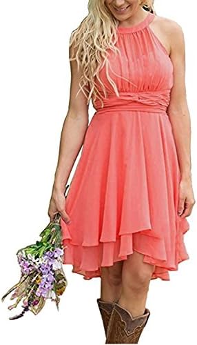 macria Women's Halter Short Chiffon Beach Bridesmaid Dresses Wedding Party Dress Size 8 Watermelon