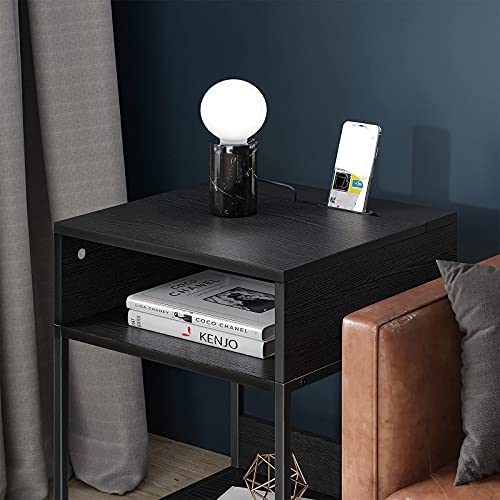 CubiCubi Side Table with Storage Compartment, Small End Table, Rustic