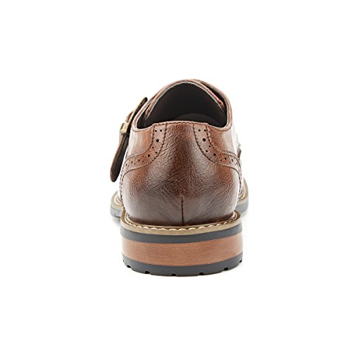 Men’s Monk Strap Dress Shoes Wingtip Plaine Toe Single Buckle Slip on Loafer Brown 12 - Thumbnail 6