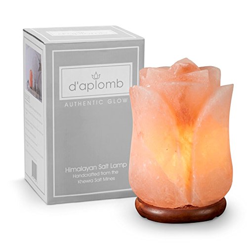 100% Authentic Natural Himalayan Salt Lamp; Hand Carved Flower Rose in Pink Crystal Rock Salt from the Himalayan Mountains; Hand Crafted Wood Base, UL-listed Dimmer Cord