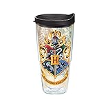 Tervis 1209495 Harry Potter - Hogwarts House Crests Tumbler with Wrap and Black Lid 24oz, Clear