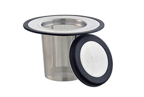 GROSCHE London Drop In Ultra Fine Laser Cut Stainless Steel Tea Infuser (Brew-in-cup infuser) with lid, trivet, and soft touch silicone