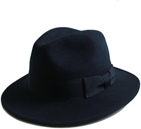 Women's 100% Wool Felt Hat Jazz Hat Cowboy Hat with Big Bowknot (Navy)