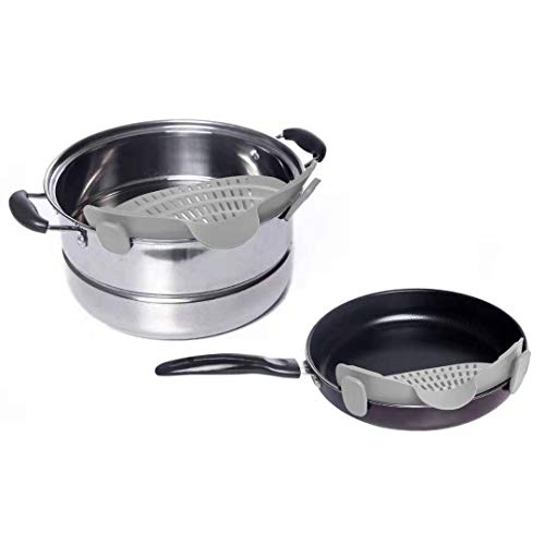 Kitchen Food Strainer, Exptolii Silicone Snaps Strain Clip On Colander, Fits all Pots and Bowls - Gray