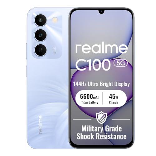 realme C100 5G Smartphone 4+256GB, Flower Purple, 6.8 Inch Screen, 144Hz LCD Display, Ultra Fast Charging 45W, Battery 6600mAh, AI 50MP Camera, MediaTek Dimensity 6300 Chipset, IP64