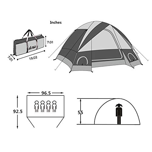 SEMOO Dome Tent for Camping, Water Resistant 4-Person 3-Season Lightweight Family Tent with Portable Bag