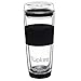 Tupkee Double Wall All Glass Tumbler - 14-Ounce, Reusable Insulated Tea/Coffee Mug & Lid, Hand Blown Glass Travel Mug - Black - 2 Pack