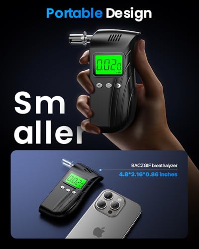 BACZGIF Professional-Grade Accuracy Breathalyzer | Portable Breathalyzers for Alcohol | Alcohol Testers for Personal Use After Drinking | Charging Alcohol Breathalyzer Tester (10 Mouthpieces) (Black)