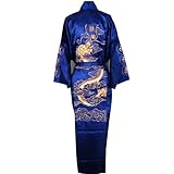 Shanghai Tone® Dragon Bathrobe Bedgown Robe Navy Blue One Size