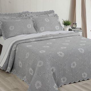 Enchantment Floral Bedspread 30% Cotton 30% Polyester 40% Polypropylene 260 GSM (Grey, Super King 290x260 cm Approx.)