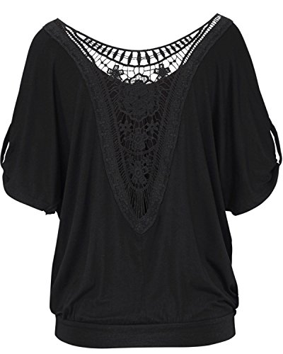 Tempt me Batwing Sleeve Black XL Tops Blouses T Shirt Summer Loose Hollow Lace