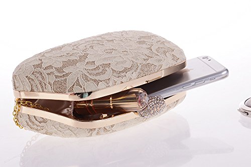 Womens Lace Evening Party Clutch Handbag Crossbody Shoulder Bag(Nude)