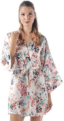 momomio Womens Satin Robe Kimono Bridal Dressing Gown Wedding Bride Bridesmaid Sleepwear